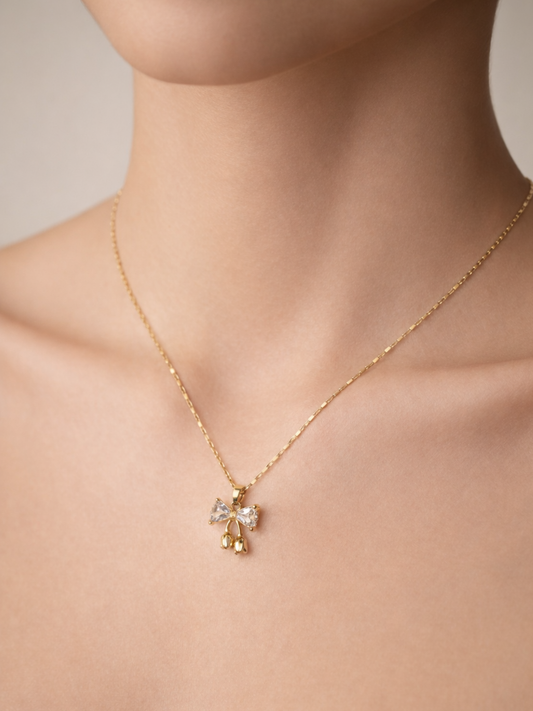 Sweet Bow Cherry Charm Necklace