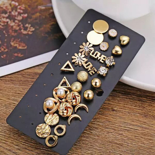 Everyday Gold Stud Earring Set (Set of 14)