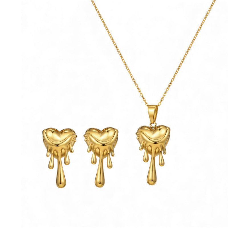 Elegant Melted Heart Gold Jewelry Set for Women
