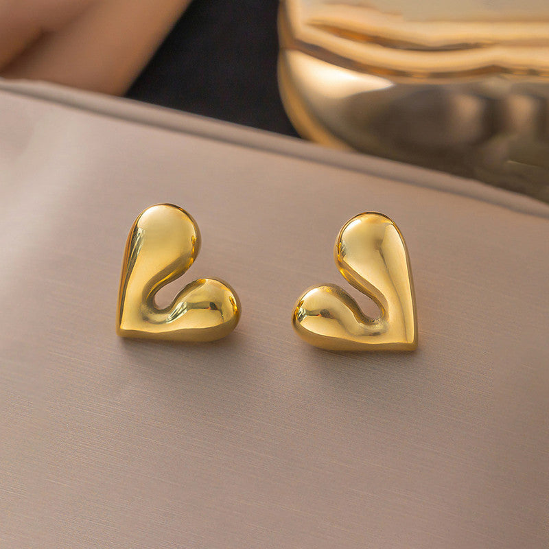 Gold-Plated Puffy Heart Stud Earrings