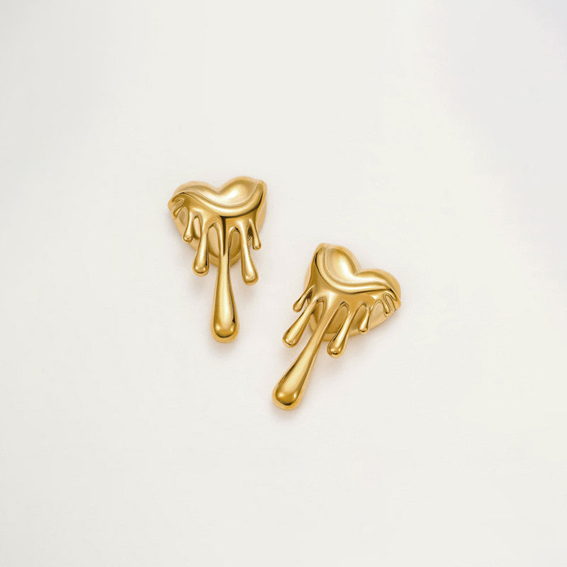 Gold-Plated Dripping Heart Statement Earrings