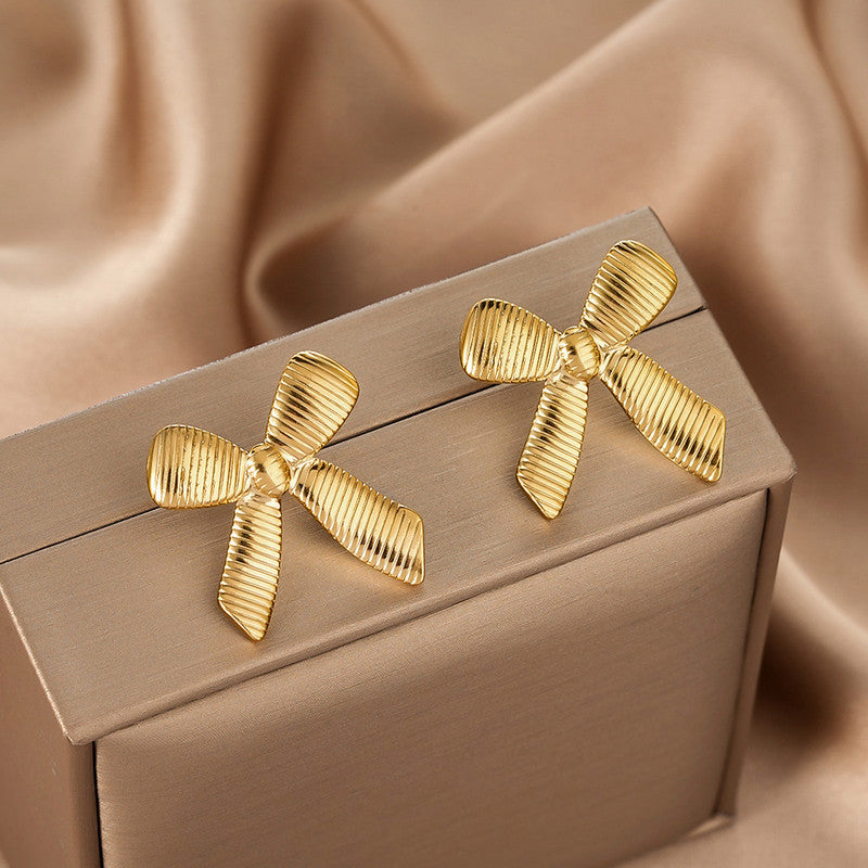 Gold-Plated Textured Bow Stud Earrings