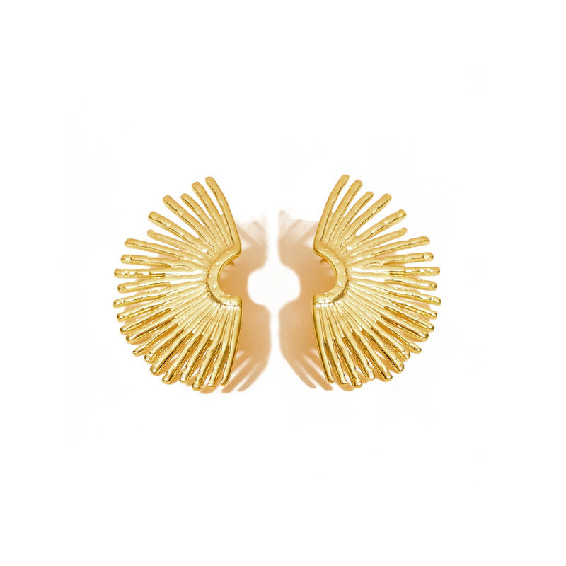 Gold-Plated Sunburst Fan Stud Earrings