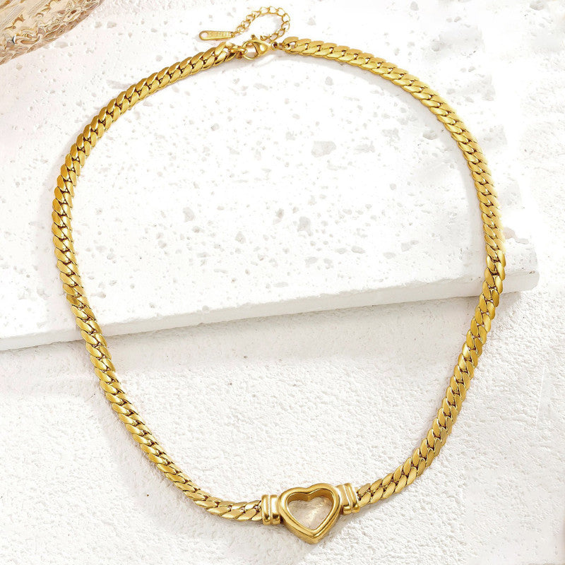Gold-Plated Chunky Chain Heart Choker Necklace