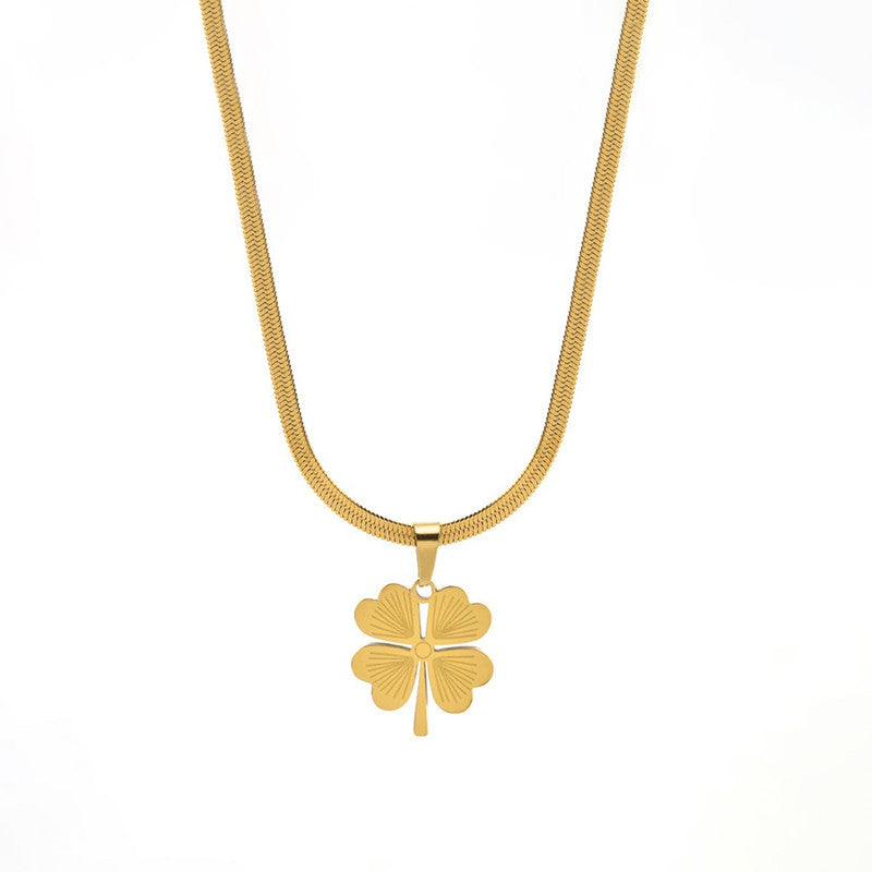 Gold-Plated Clover Pendant Necklace with Snake Chain
