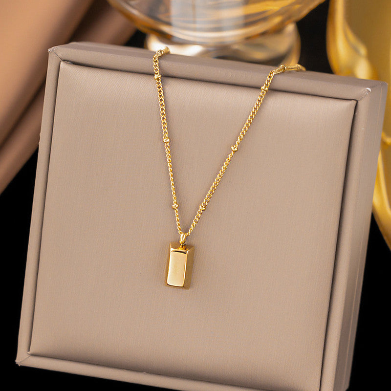 Gold-Plated Bar Pendant Necklace with Beaded Chain
