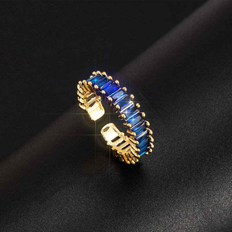 Elegant Blue Crystal Gold Ring for Women
