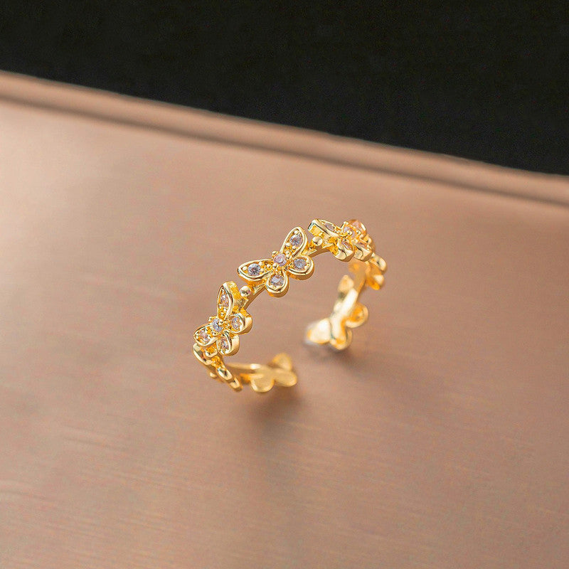 Gold-Plated Butterfly Crystal Band Ring
