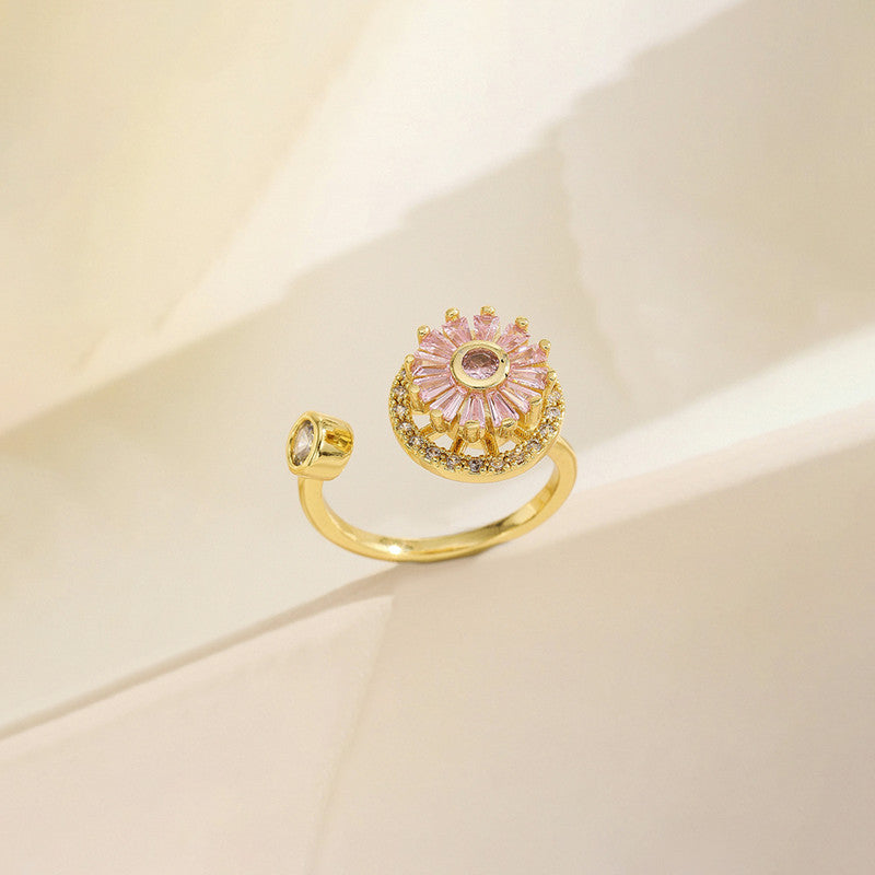 Gold-Plated Pink Crystal Sunburst Ring