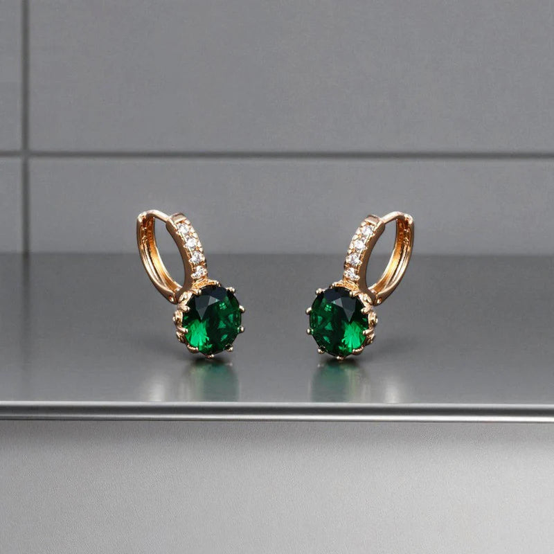 Emerald Green CZ Drop Huggie Earrings – Elegant Luxe Style