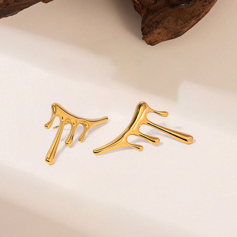 Gold Plated Abstract Drip Design Stud Earrings for Women