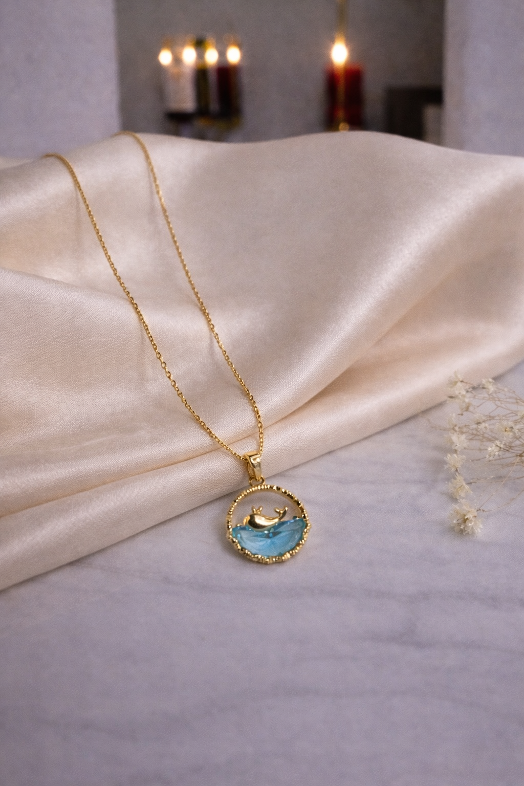 Golden Ocean Whale Pendant Necklace