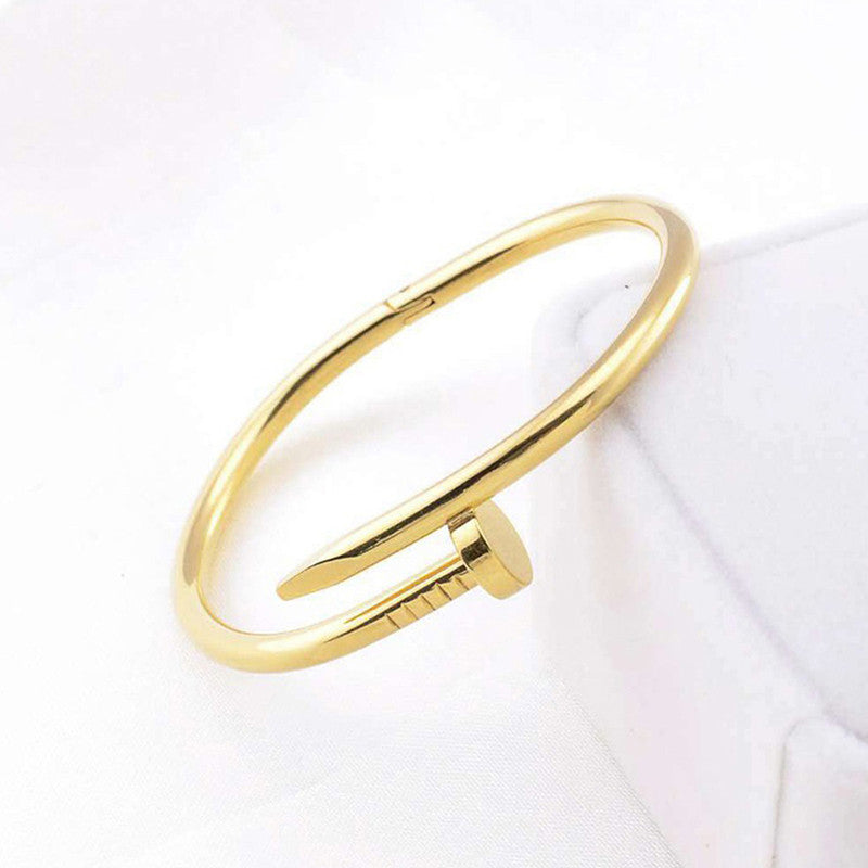 Minimal Gold Nail Bracelet for Women | Stainless Steel Anti-Tarnish Open Cuff Bangle