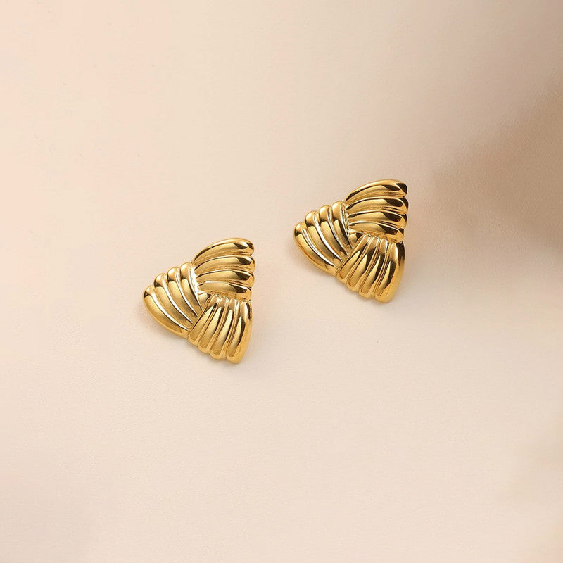 Bold Triangular Textured Gold Stud Earrings