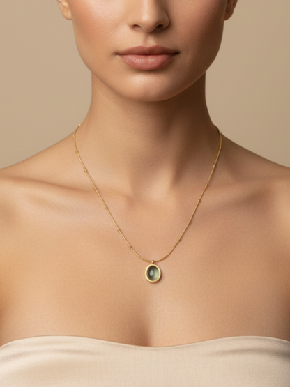 Emerald Glow Oval Pendant Necklace