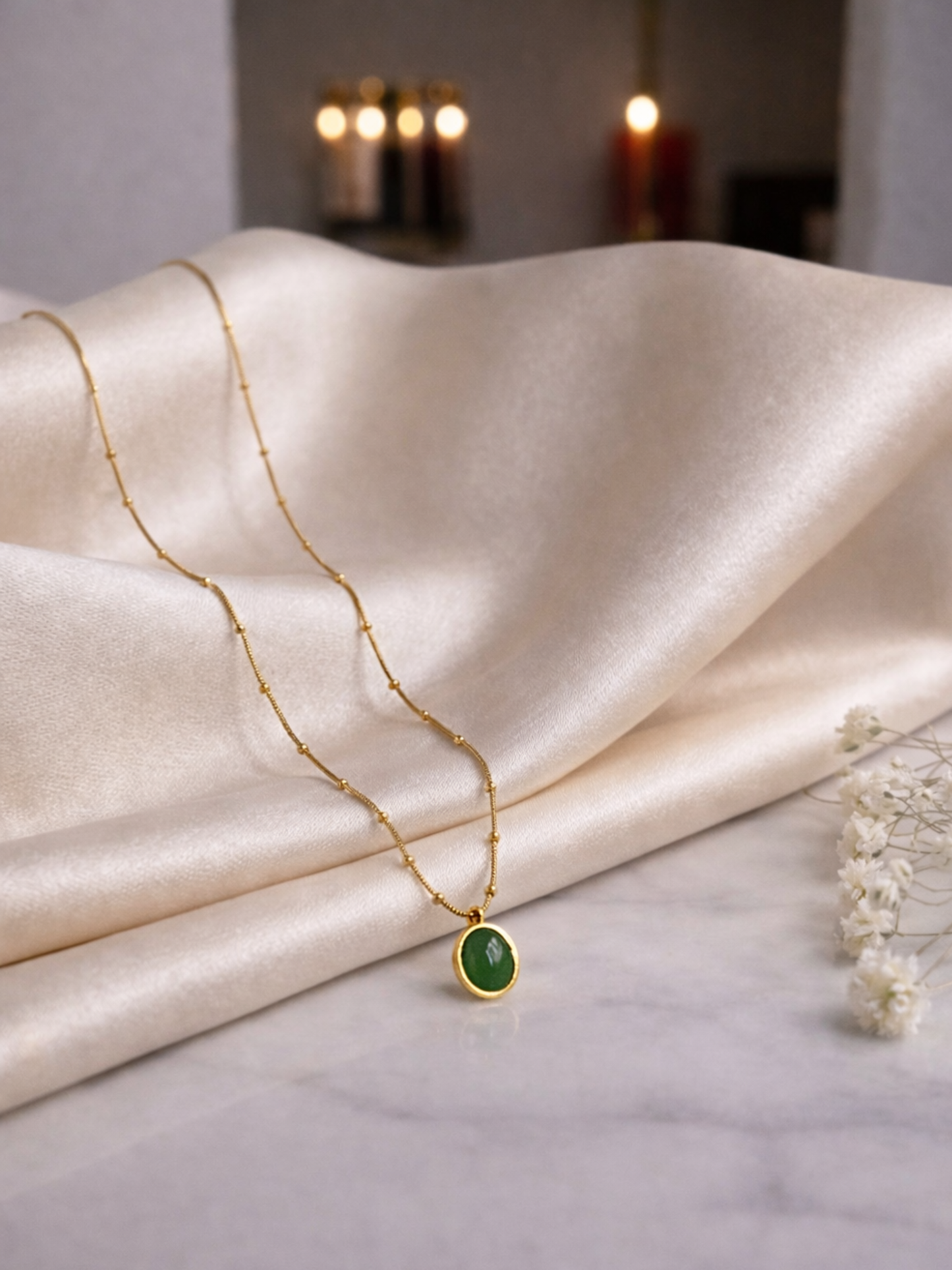 Emerald Glow Oval Pendant Necklace
