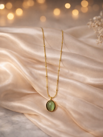 Emerald Glow Oval Pendant Necklace