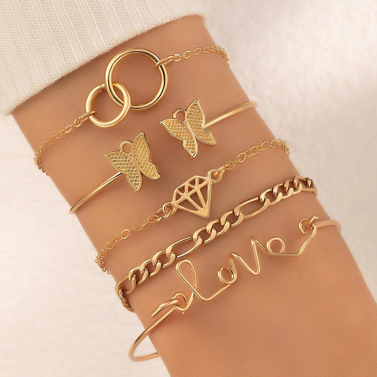 Gold Toned Contemporary Stackable Bracelet Set (Pack of 5)