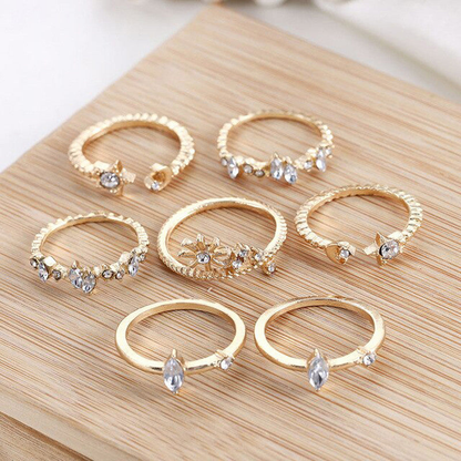 Gold Plated Moon–Star Stackable Ring Set (Set of 7)