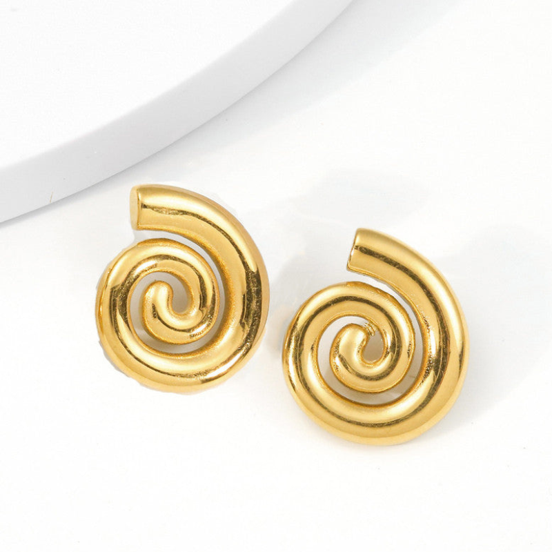 Gold Spiral Chunky Statement Earrings