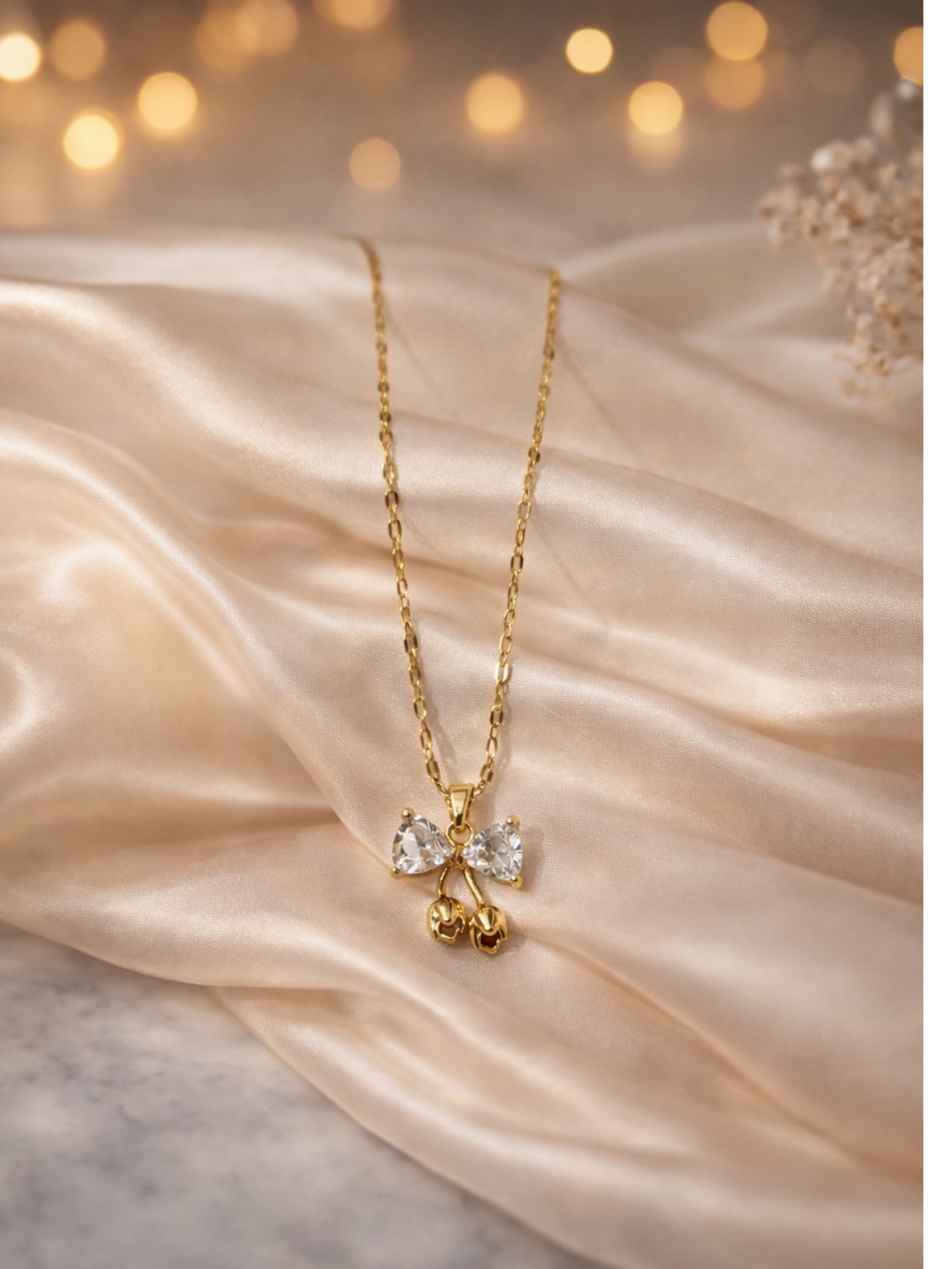 Sweet Bow Cherry Charm Necklace