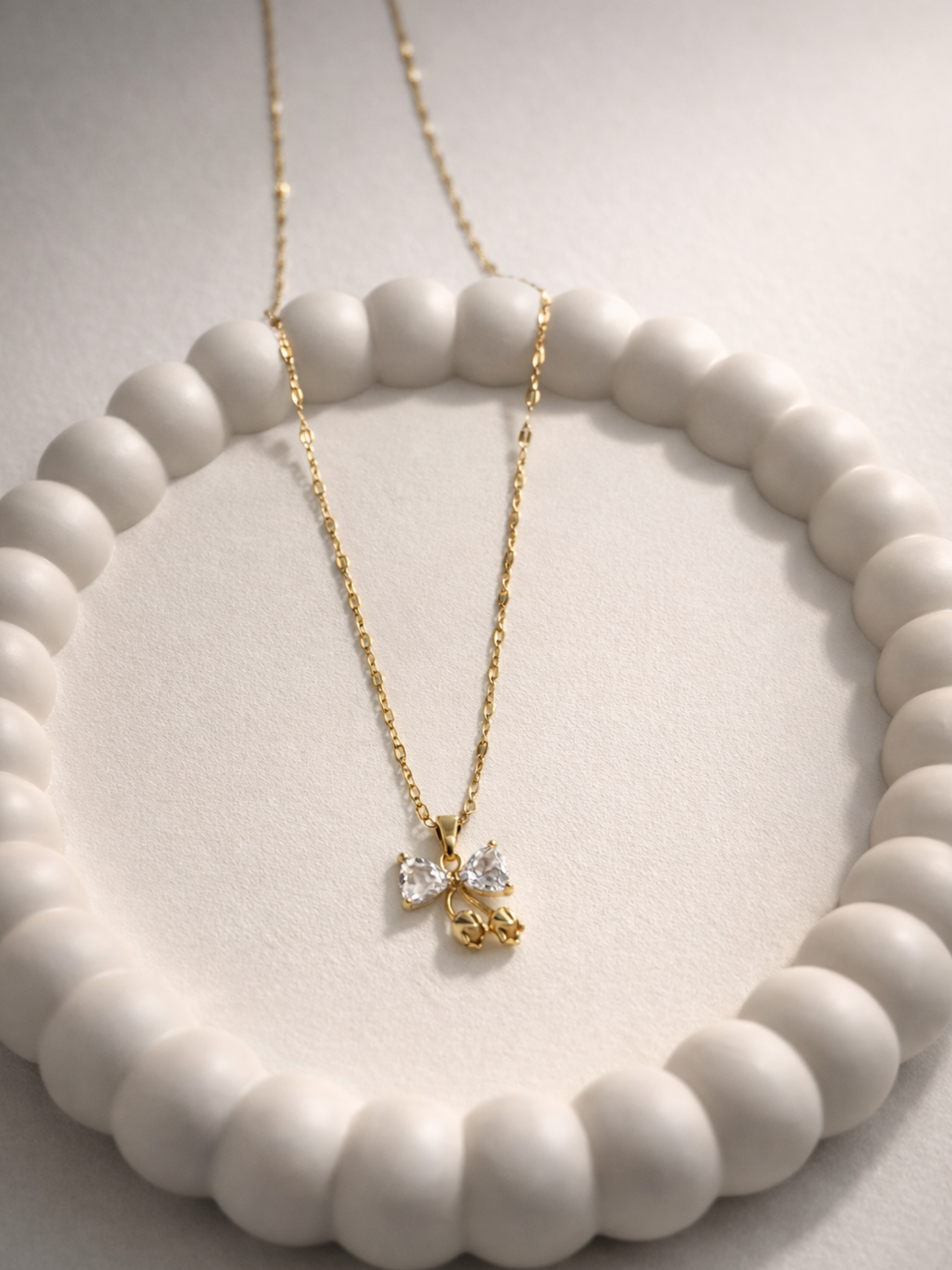 Sweet Bow Cherry Charm Necklace
