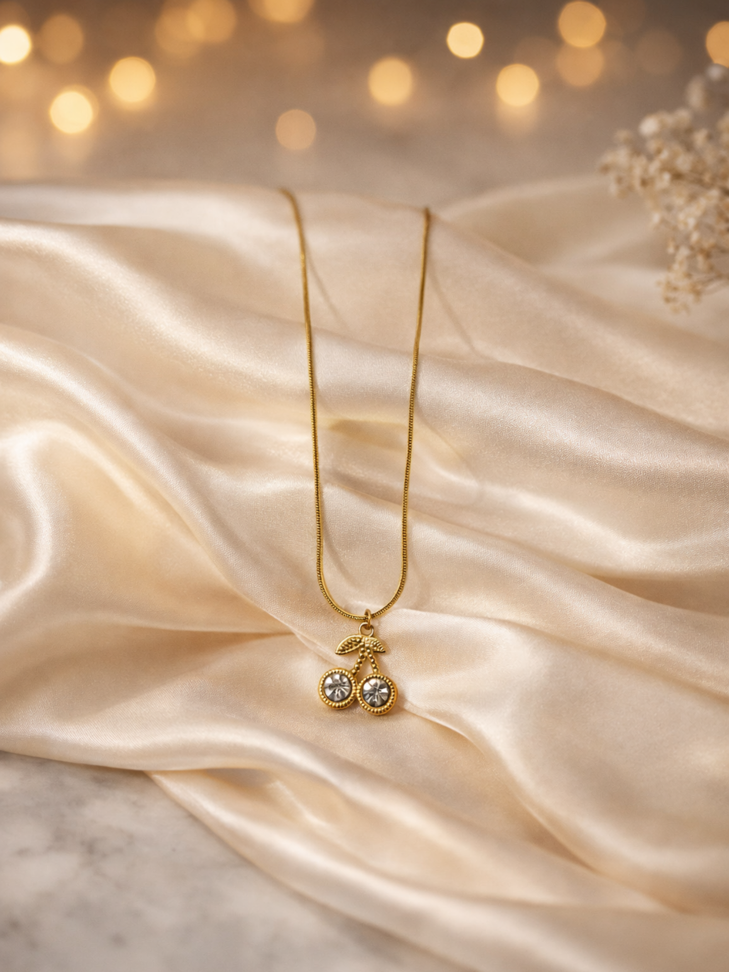 Golden Cherry Sparkle Necklace