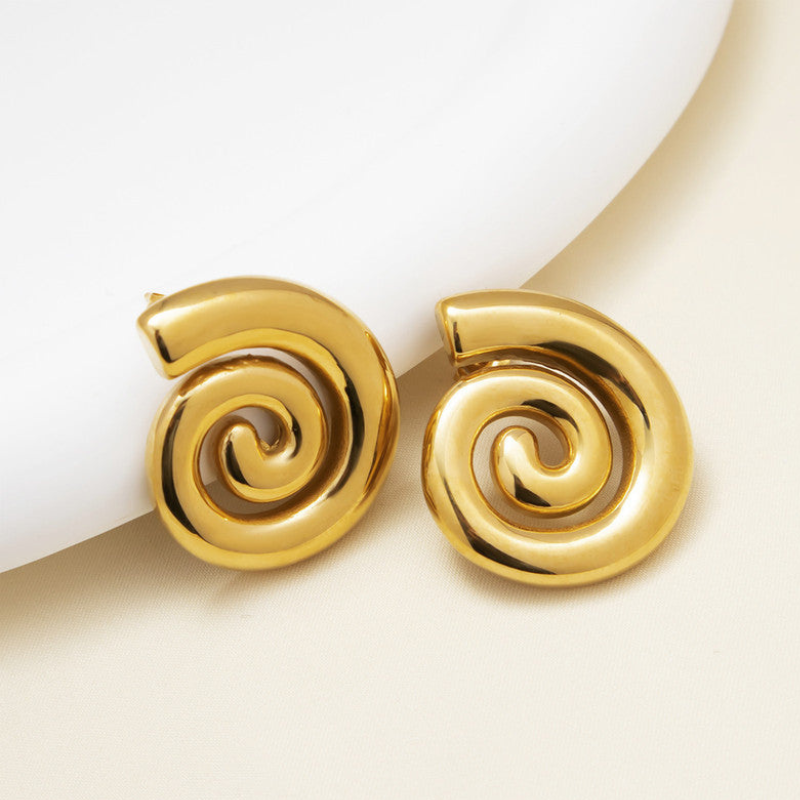 Gold Spiral Chunky Statement Earrings