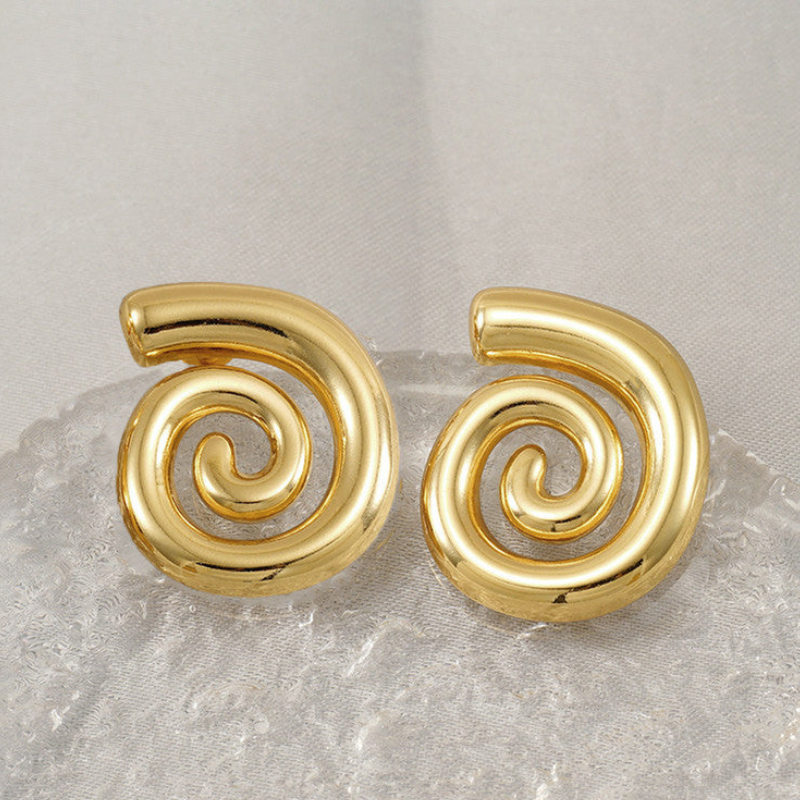 Gold Spiral Chunky Statement Earrings