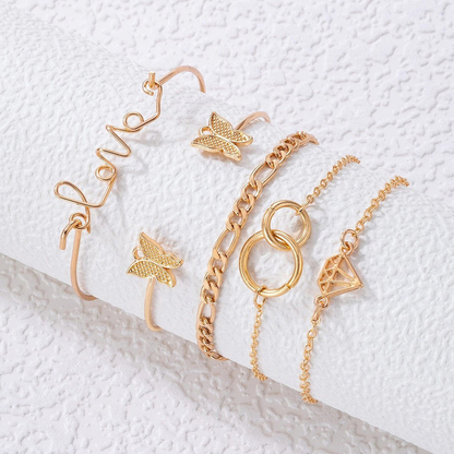 Gold Toned Contemporary Stackable Bracelet Set (Pack of 5)