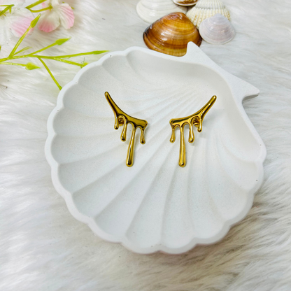 Gold Plated Abstract Drip Design Stud Earrings for Women