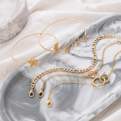 Gold Toned Contemporary Stackable Bracelet Set (Pack of 5)