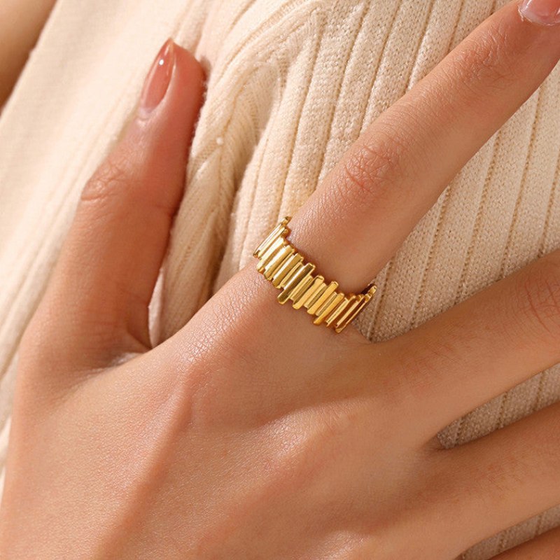 Gold Textured Contemporary Adjustable Ring
