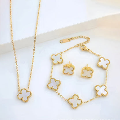 Minimal Gold Clover Jewelry Combo Set | Stainless Steel Anti-Tarnish Necklace, Bracelet & Earrings