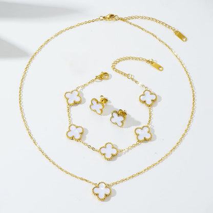 Minimal Gold Clover Jewelry Combo Set | Stainless Steel Anti-Tarnish Necklace, Bracelet & Earrings