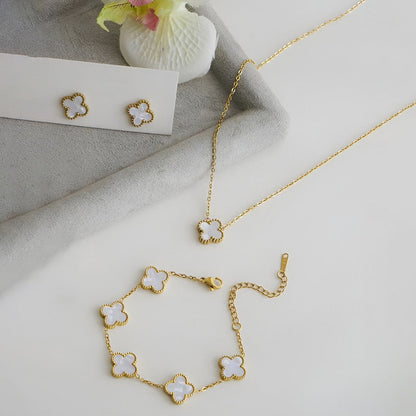 Minimal Gold Clover Jewelry Combo Set | Stainless Steel Anti-Tarnish Necklace, Bracelet & Earrings