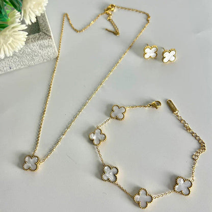 Minimal Gold Clover Jewelry Combo Set | Stainless Steel Anti-Tarnish Necklace, Bracelet & Earrings