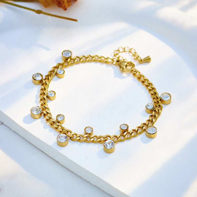 Gold Chain Bracelet with Dangling Crystal Charms