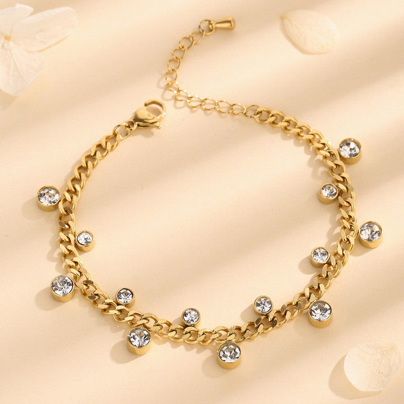 Gold Chain Bracelet with Dangling Crystal Charms