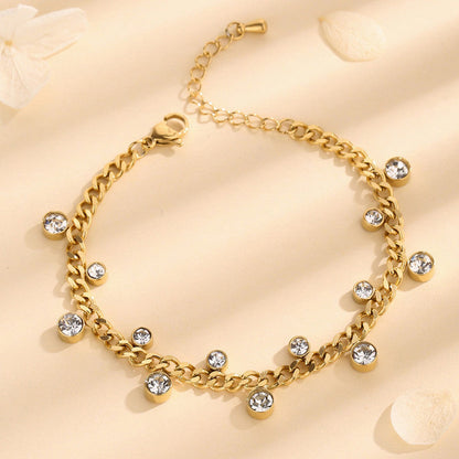 Gold Chain Bracelet with Dangling Crystal Charms