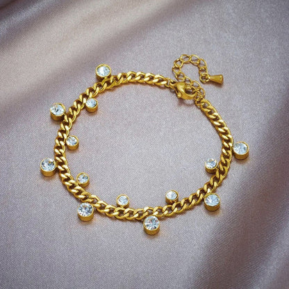 Gold Chain Bracelet with Dangling Crystal Charms