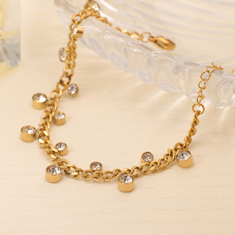Gold Chain Bracelet with Dangling Crystal Charms
