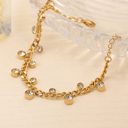 Gold Chain Bracelet with Dangling Crystal Charms