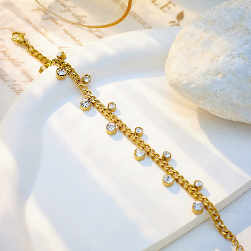 Gold Chain Bracelet with Dangling Crystal Charms