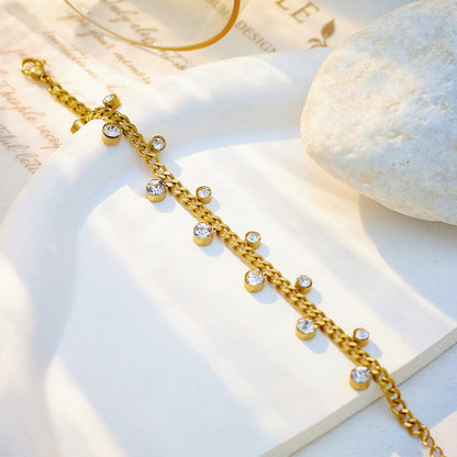 Gold Chain Bracelet with Dangling Crystal Charms