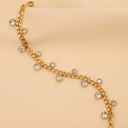Gold Chain Bracelet with Dangling Crystal Charms