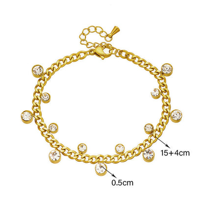 Gold Chain Bracelet with Dangling Crystal Charms