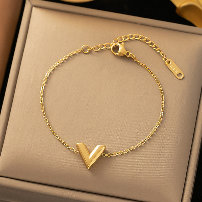 Gold-Plated V Shape Bracelet for Women