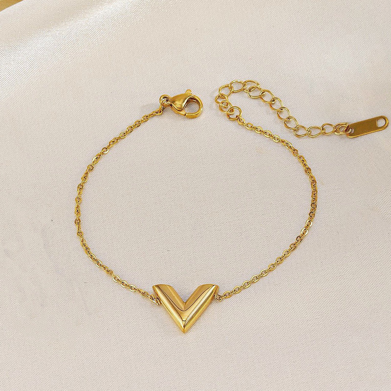 Gold-Plated V Shape Bracelet for Women