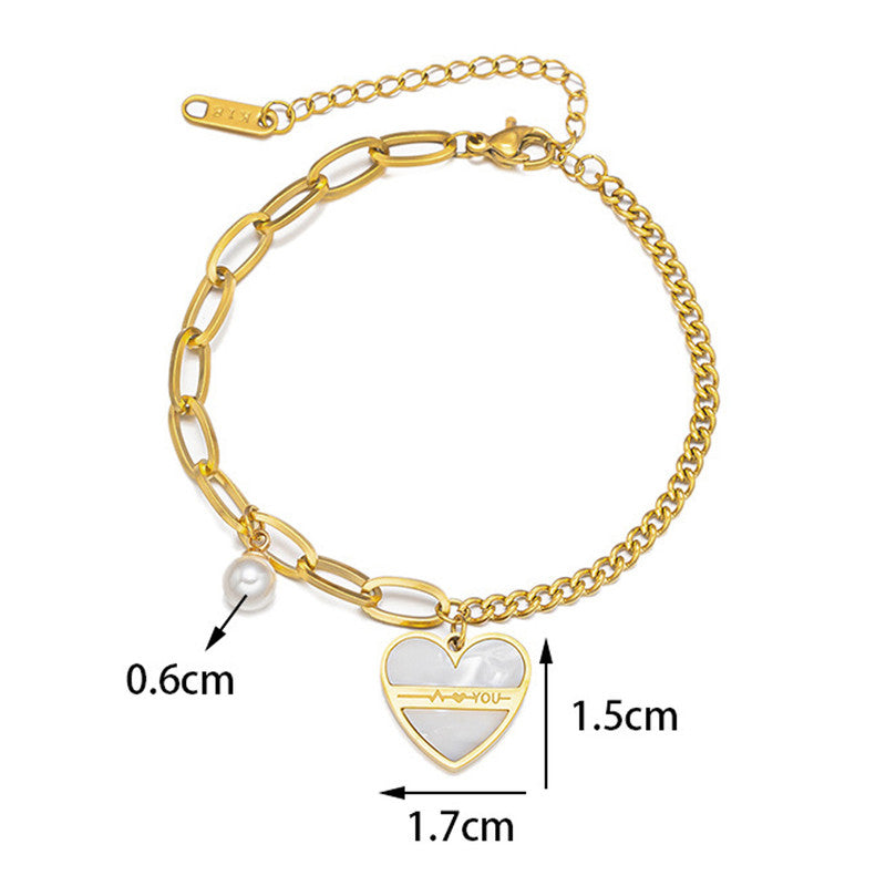 Gold-Plated Heart Charm Bracelet with Pearl Accent